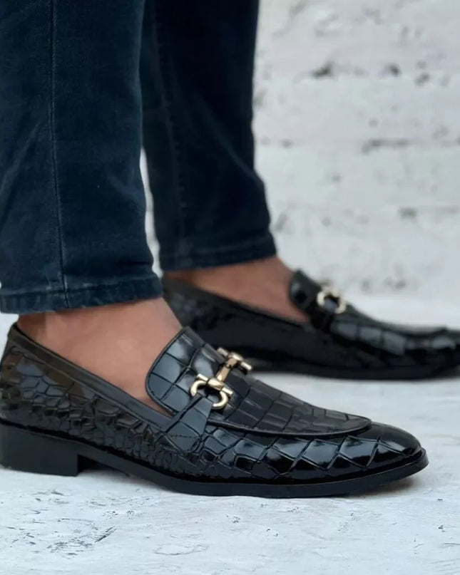 Handmade Black Moccasin Men Crocodile Leather Dress Shoe, Office Shoes For Mens