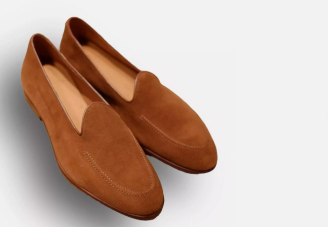 Handmade Men Brown Suede Penny Loafers Dress Shoe, Office Slip Ons Shoes