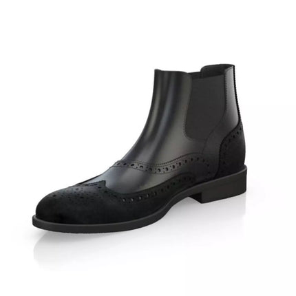 Handmade Men Black Leather & Suede Wing Tip Brogue Chelsea Ankle Boots, Mens Dress Boots