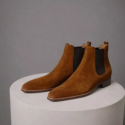 Handmade Brown Suede Chelsea Men Ankle Office Boot, Party Wearing Boots