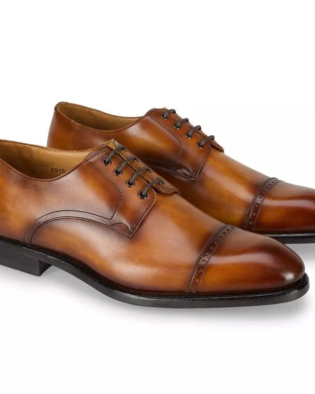 Handmade Men Shaded Brown Oxford Leather Derby Shoes, Formal Lace Up Dress Shoes