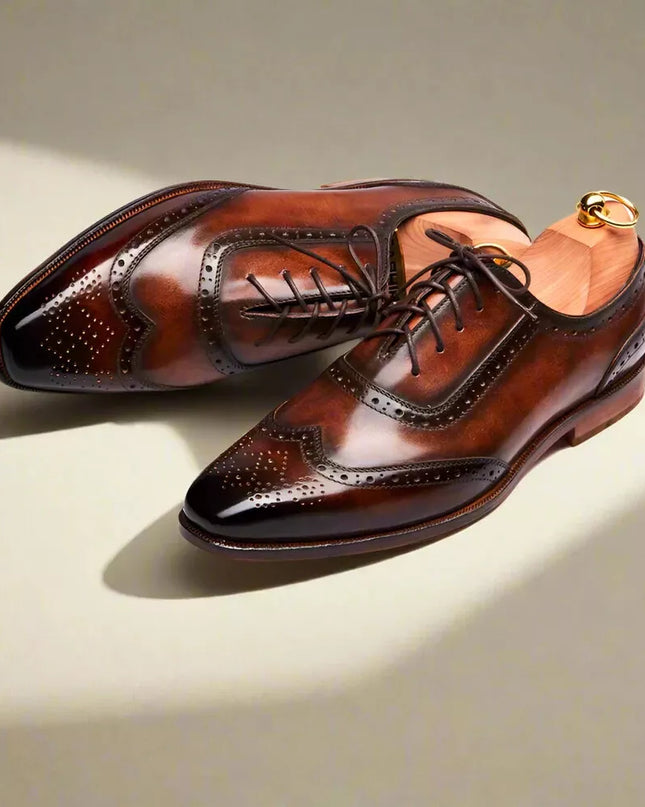 Handmade mens brown wingtip shoes, Men leather brogue shoes, Shoes for men