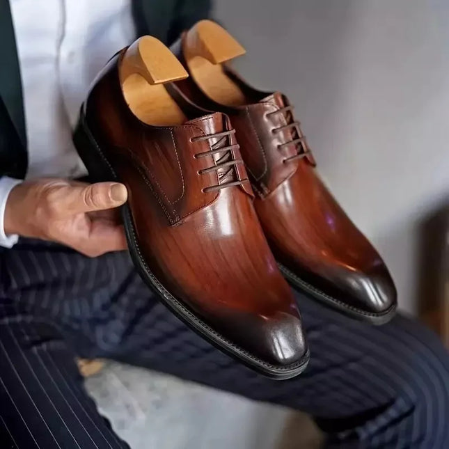 Handmade Dark Brown Shaded Leather Lace Up Derby Office Shoes For Mens