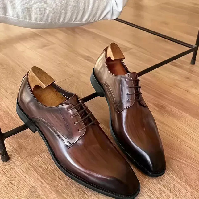 Handmade Dark Brown Shaded Leather Lace Up Derby Office Shoes For Mens