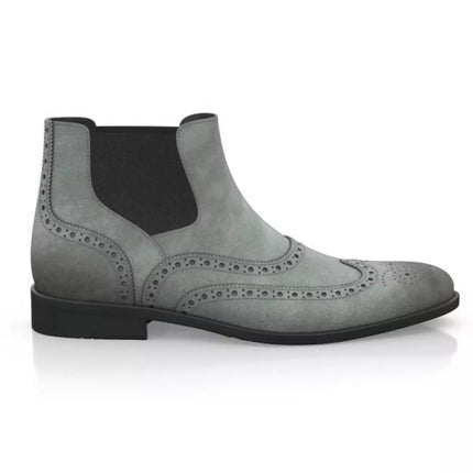 Handmade Men Gray Suede Wing Tip Brogue Chelsea Ankle Boots, Mens Dress Boots