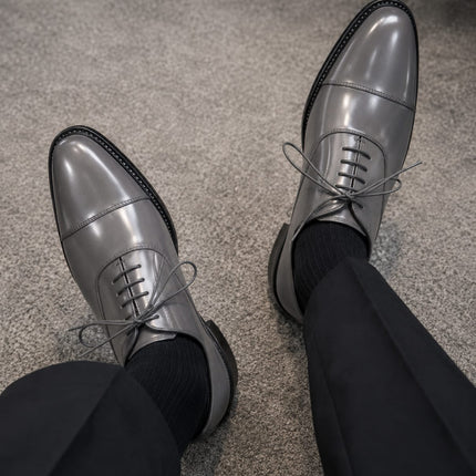 Handmade gray leather lace up men office shoes, Dress shoes for mens