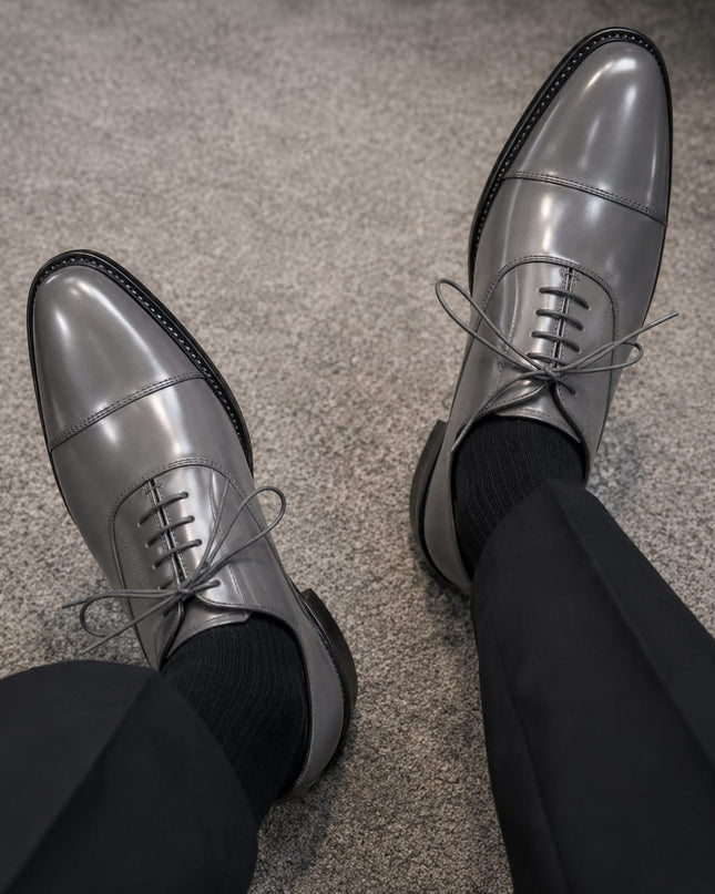 Handmade gray leather lace up men office shoes, Dress shoes for mens