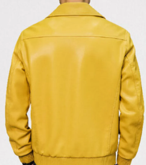 Men’s Handmade Cargo Pockets Yellow Leather Fashion Jacket For Men