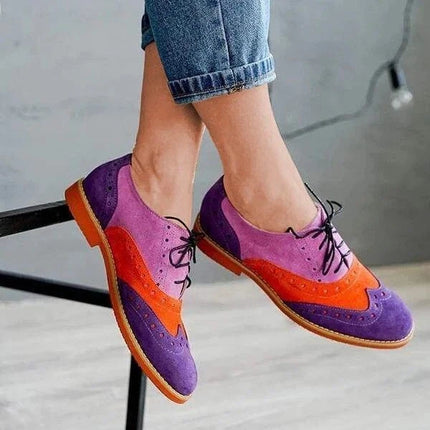 Handmade Women's Multicolor Suede Oxford Wingtip Lace Up Dress Formal Shoes