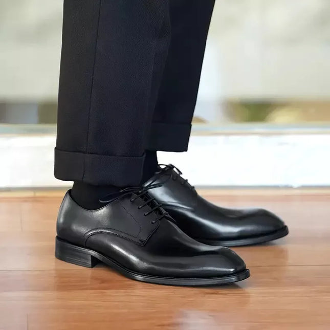 Handmade New Black Genuine Leather Lace Up Derby Office Shoes For Mens