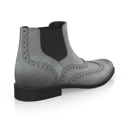 Handmade Men Gray Suede Wing Tip Brogue Chelsea Ankle Boots, Mens Dress Boots