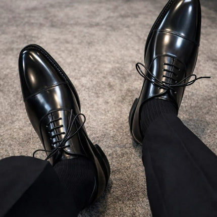 Handmade black leather lace up men office shoes, Dress shoes for mens