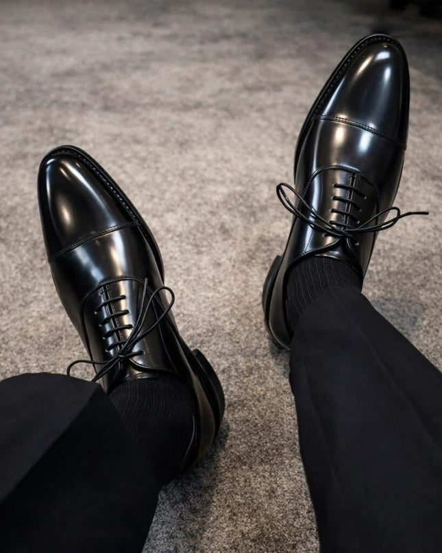 Handmade black leather lace up men office shoes, Dress shoes for mens