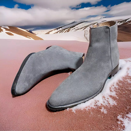 New Handmade Gray Suede Formal Ankle Boots for Mens, Men Dress Boot, Gray Zipper Boot