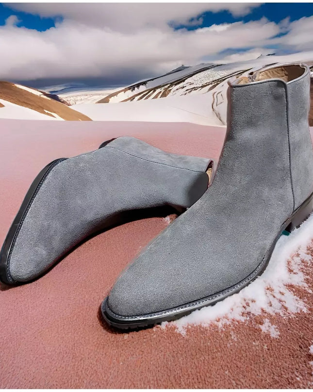 New Handmade Gray Suede Formal Ankle Boots for Mens, Men Dress Boot, Gray Zipper Boot