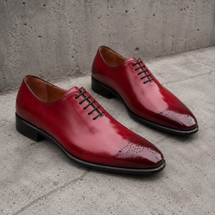 Handmade red leather lace up men brogue office shoes, Dress shoes for mens