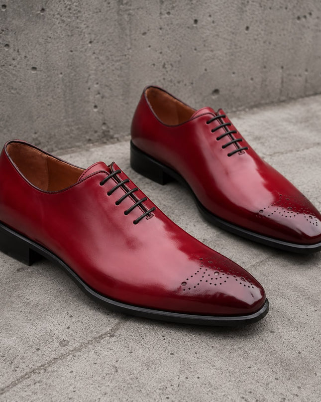 Handmade red leather lace up men brogue office shoes, Dress shoes for mens