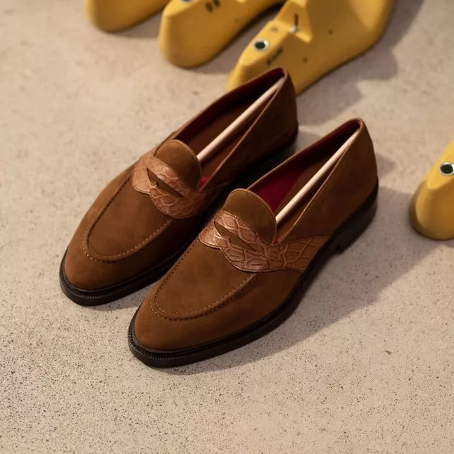Handmade New Brown Suede Slip Ons, Men Office Loafers Shoes, Dress Moccasins