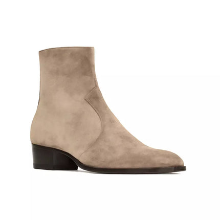 Handmade Mens Beige Suede Ankle Boots, Men Dress Boot, New Zipper Boot