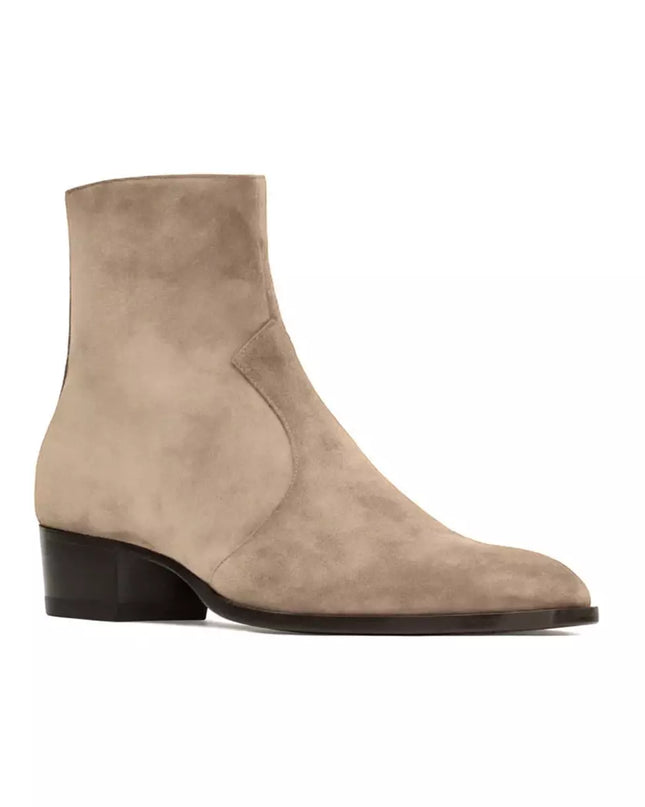 Handmade Mens Beige Suede Ankle Boots, Men Dress Boot, New Zipper Boot