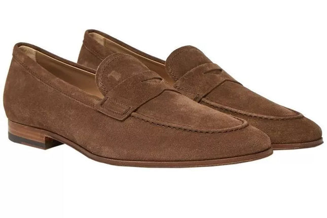 Handmade Dark Brown Suede Slip Ons, Men Office Loafers Shoes, Dress Moccasins