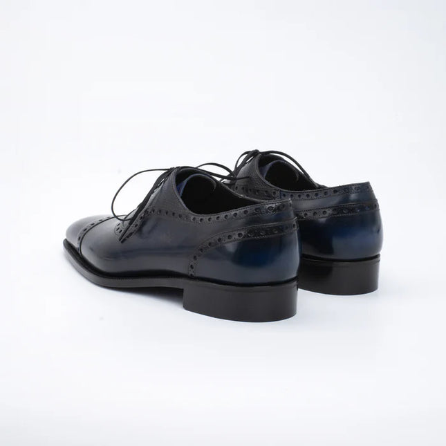 Handmade Men Dark Blue Brogue Leather Lace Up Office Shoe, Business Oxford Shoe