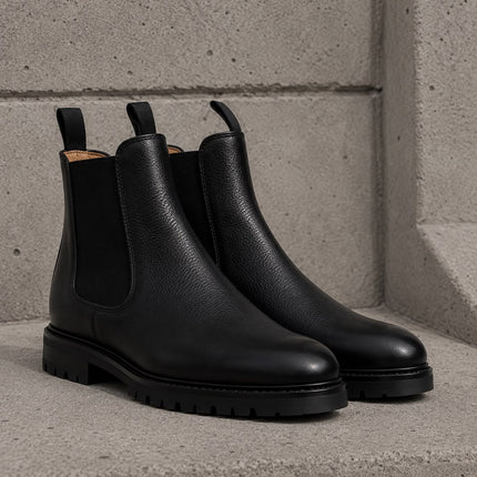 Handmade black leather men chelsea ankle boots, Pull On mens office boots