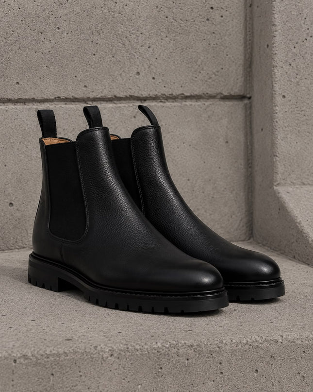 Handmade black leather men chelsea ankle boots, Pull On mens office boots