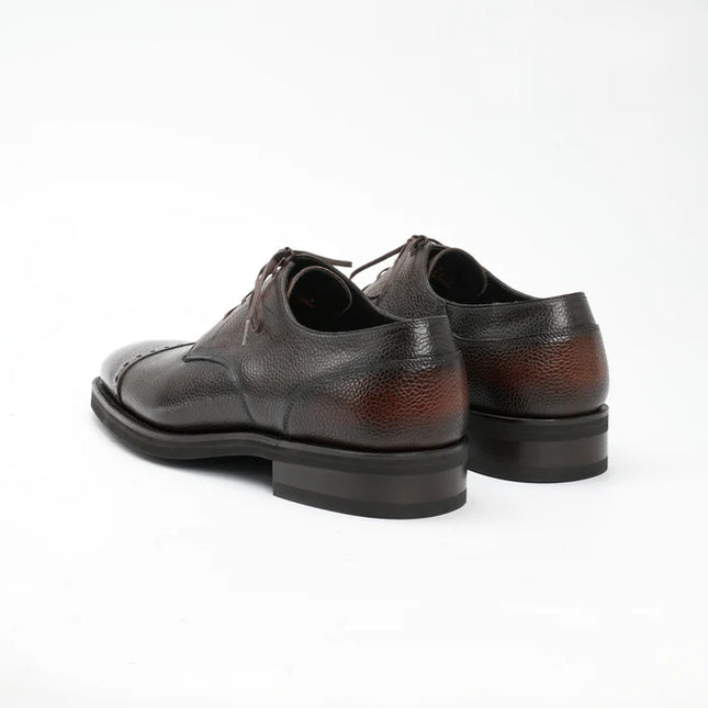 Handmade Men Brown Brogue Textured Leather Lace Up Office Shoe, Oxford Shoe