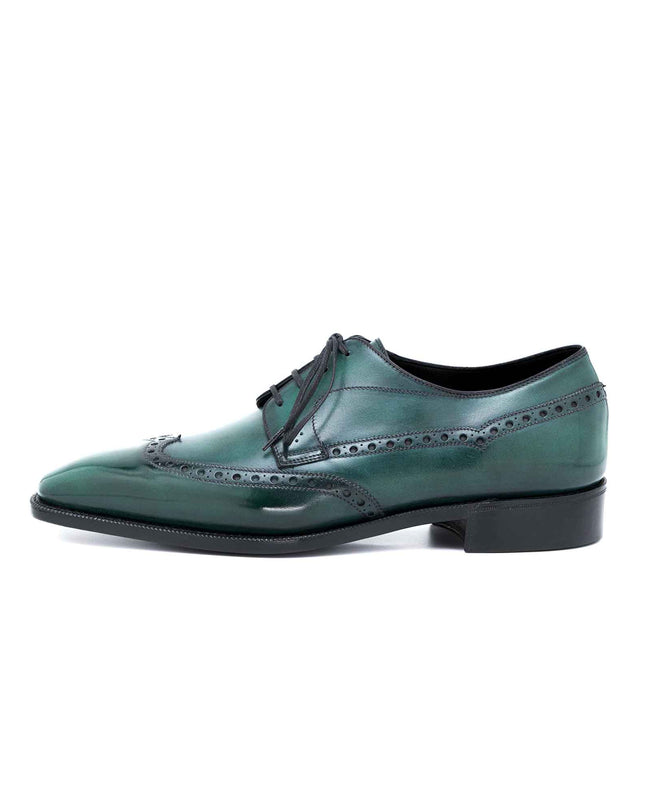 Handmade Green Men Wing Tip Dress Shoes, Brogue Leather Derby Shoe, Oxford Shoes