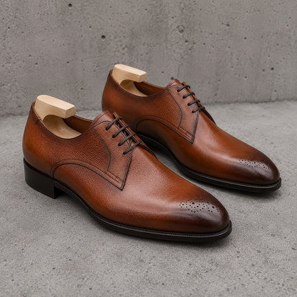 Handmade brown leather derby men lace up office shoes, Dress shoes for mens