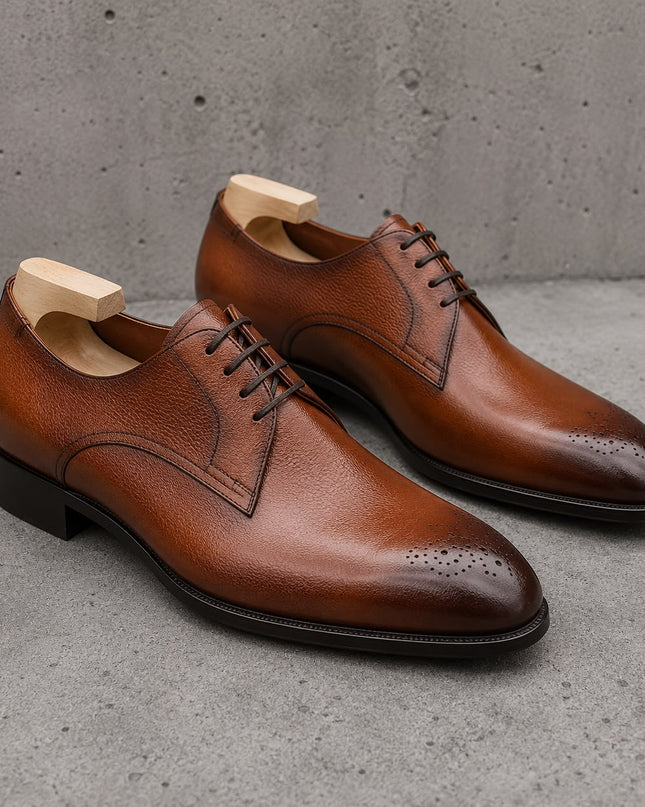 Handmade brown leather derby men lace up office shoes, Dress shoes for mens