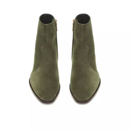 Handmade Mens Green Suede Ankle Boots, Men Dress Boot, New Zipper Boot