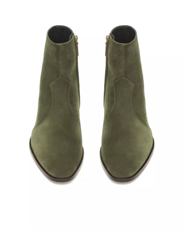 Handmade Mens Green Suede Ankle Boots, Men Dress Boot, New Zipper Boot