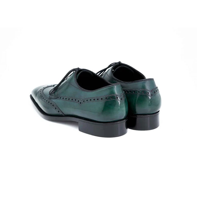 Handmade Green Men Wing Tip Dress Shoes, Brogue Leather Derby Shoe, Oxford Shoes