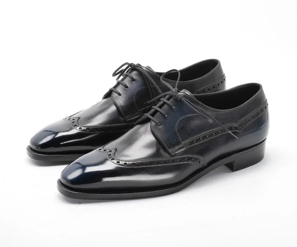Handmade Black Men Wing Tip Dress Shoes, Brogue Leather  display picture 3