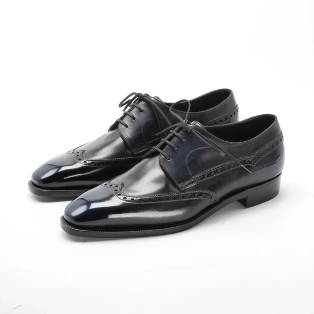 Handmade Black Men Wing Tip Dress Shoes, Brogue Leather Derby Shoe, Oxford Shoes