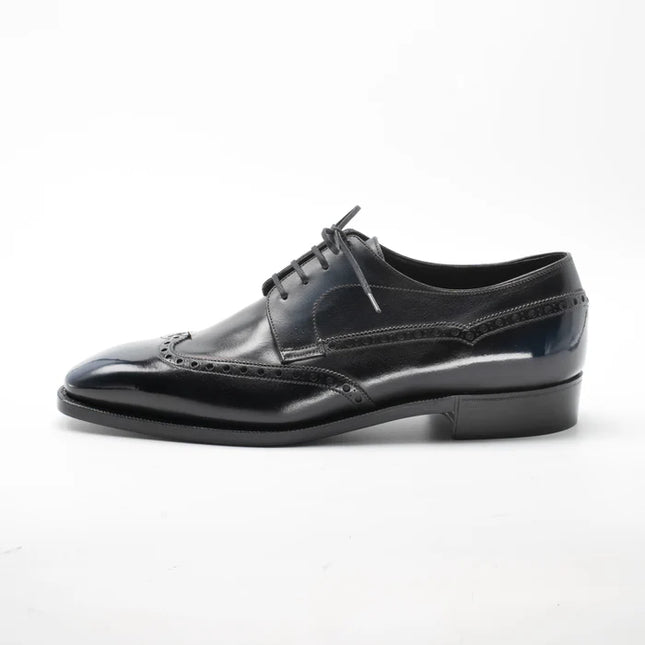 Handmade Black Men Wing Tip Dress Shoes, Brogue Leather Derby Shoe, Oxford Shoes