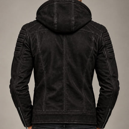 Men Black Suede Hooded Jacket, Mens Biker Jacket, Casual Leather Suee Jackets