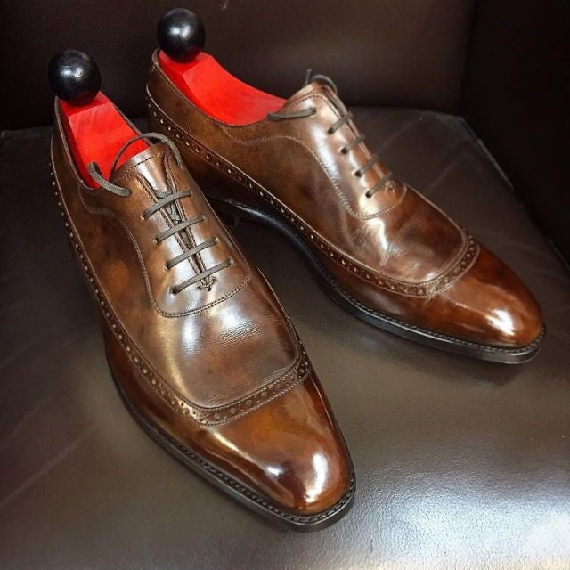 Handmade Men Dark Brown Brogue Leather Dress Shoes, Lace Up Office Shoes