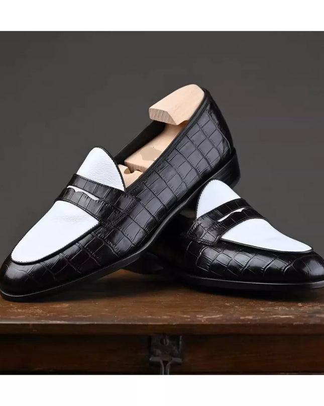 Men Crocodile Moccasins Handmade Loafer Dress Shoes, Men Two Tone Alligators Shoes