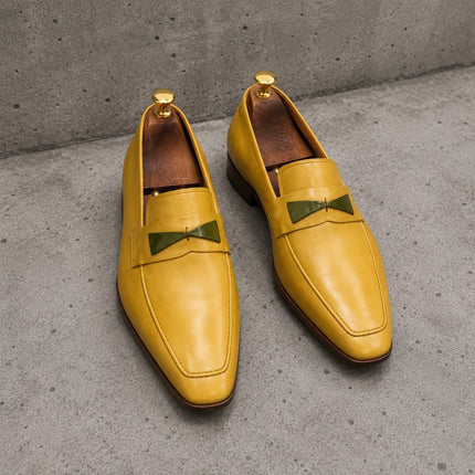 Handmade Men Black & White Leather Penny Loafers Slip ons Office Shoes
