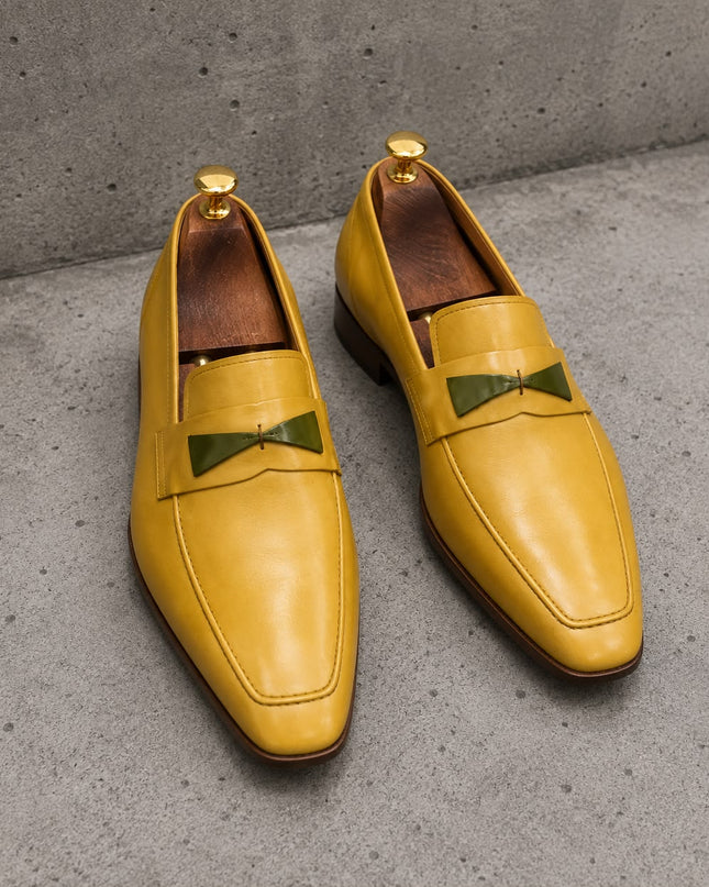 Handmade Men Black & White Leather Penny Loafers Slip ons Office Shoes