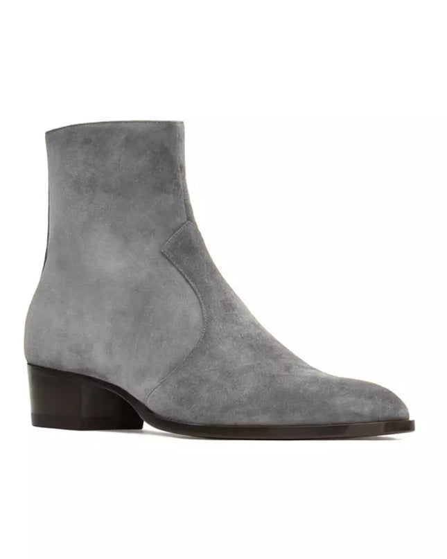 Handmade Mens Gray Suede Ankle Boots, Men Dress Boot, New Zipper Boot