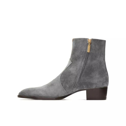 Handmade Mens Gray Suede Ankle Boots, Men Dress Boot, New Zipper Boot