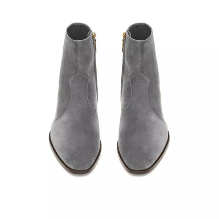 Handmade Mens Gray Suede Ankle Boots, Men Dress Boot, New Zipper Boot