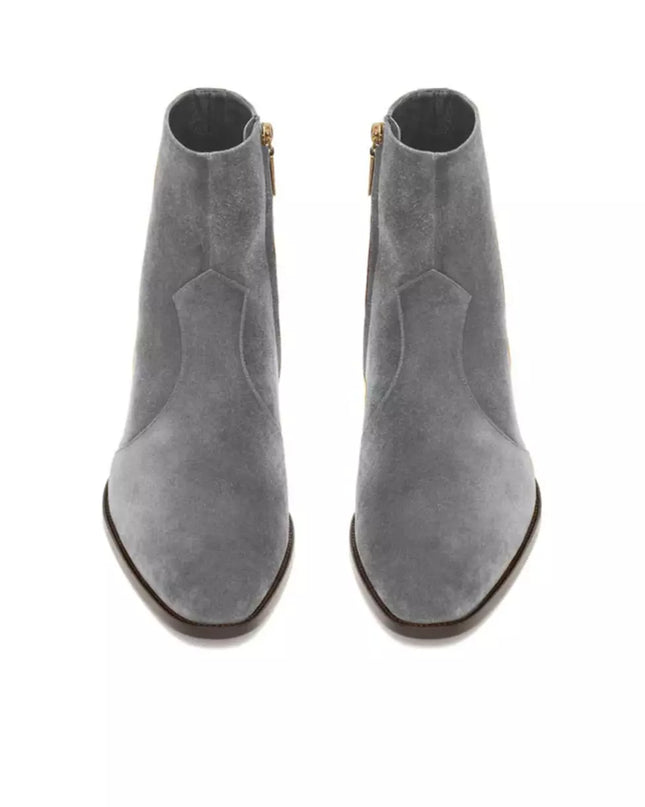 Handmade Mens Gray Suede Ankle Boots, Men Dress Boot, New Zipper Boot