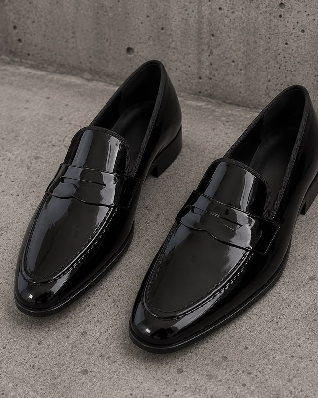 Handmade Men Patent Black Leather Loafers Slip ons Office Shoes, Dress shoes for mens