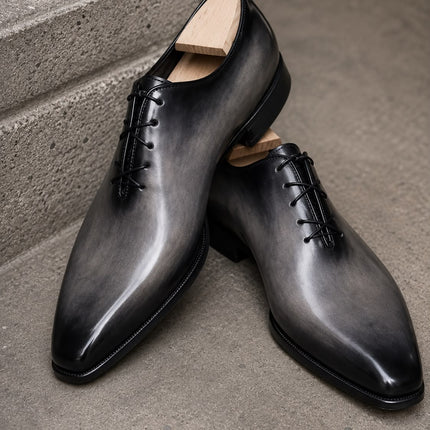 Handmade Shaded Gray Leather Lace Up Men Dress Shoes, Men's Office Shoes