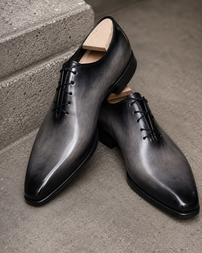 Handmade Shaded Gray Leather Lace Up Men Dress Shoes, Men's Office Shoes
